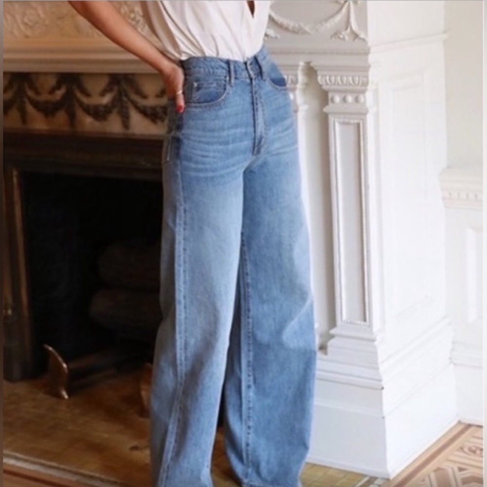 WeWoreWhat High Rise Wide Leg Jeans Light Wash